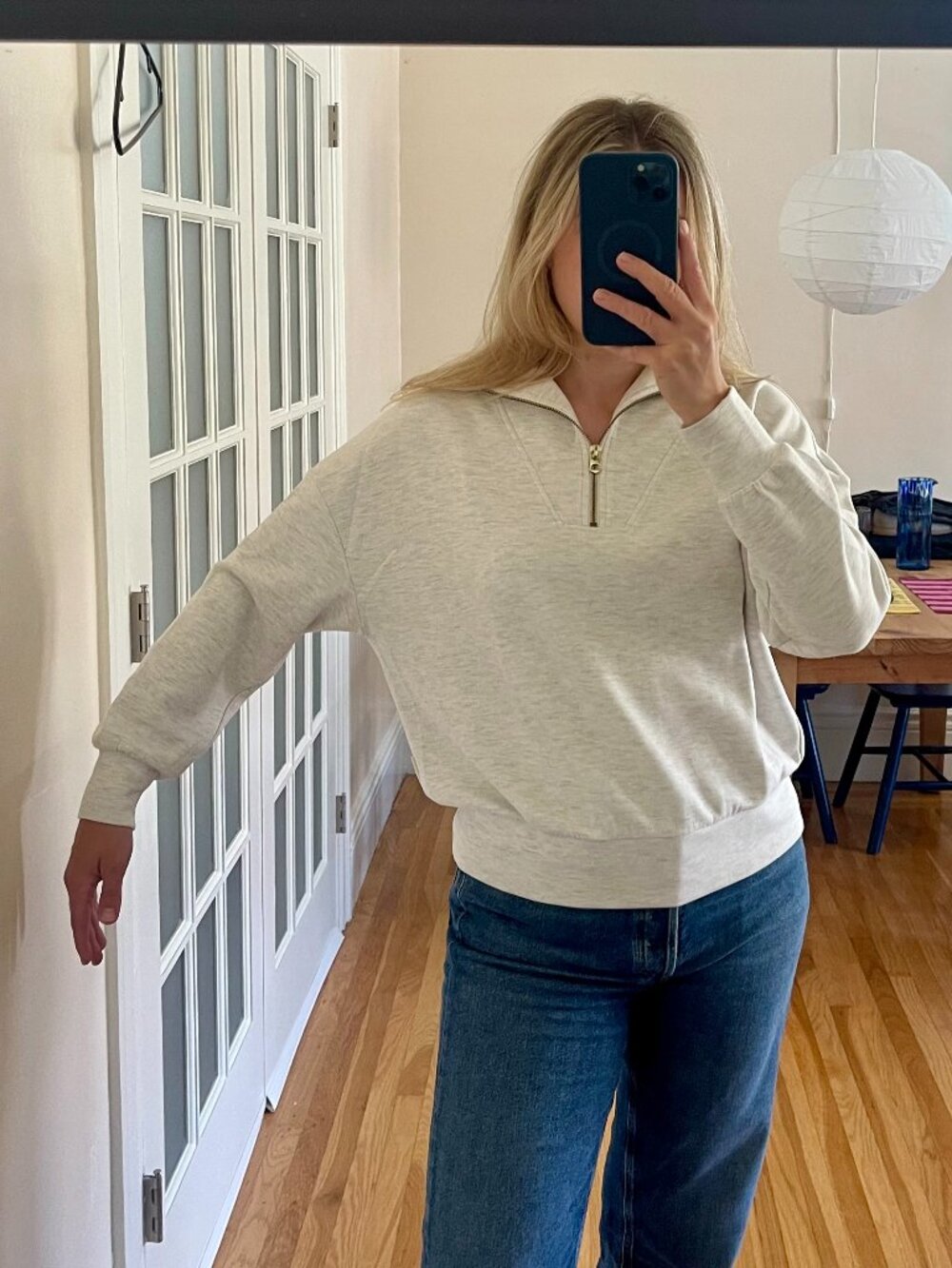 Varley Hawley Half-Zip Sweat - Ivory Marl - Picture 4 of 8